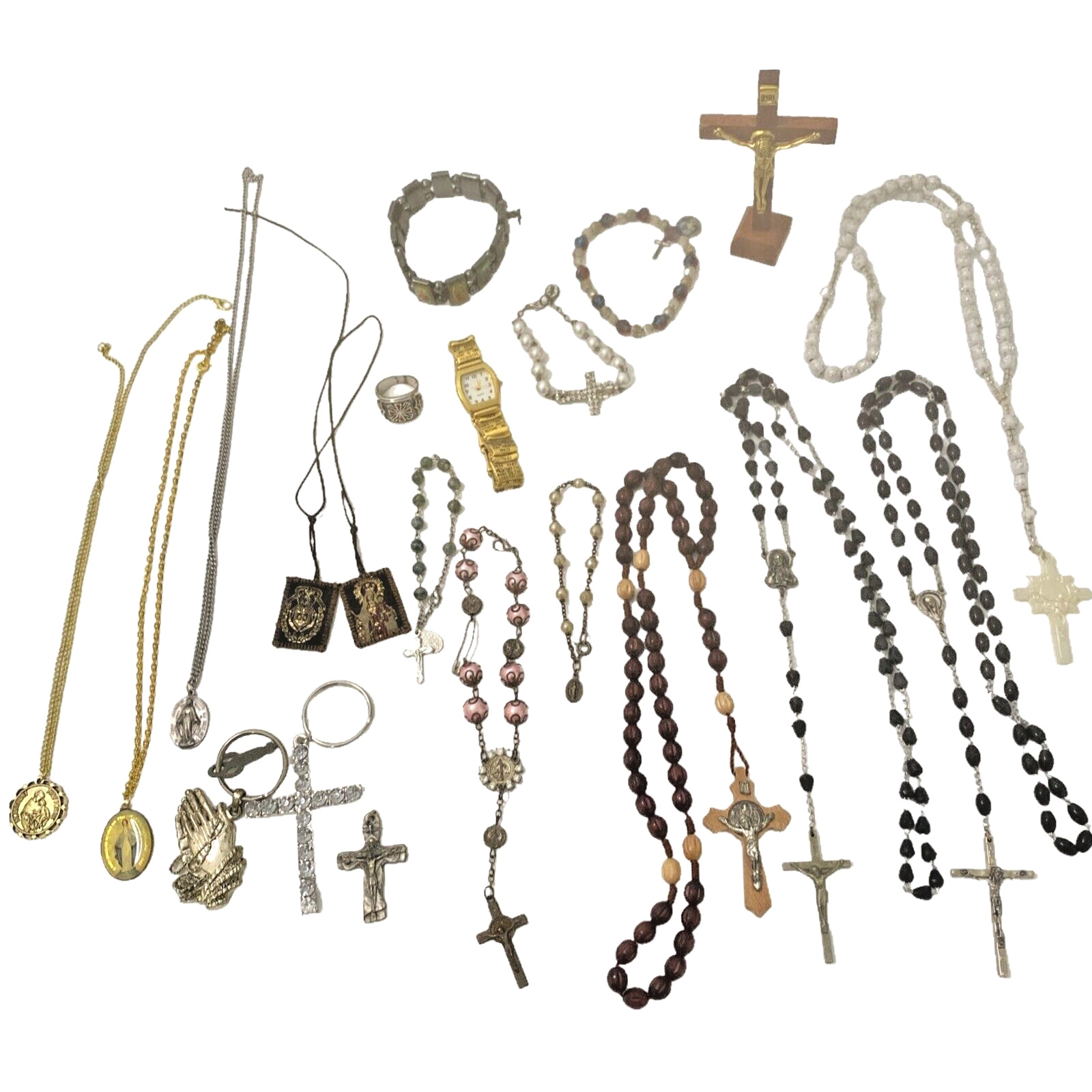 Vintage Religious Catholic Rosary Necklace Bracelet Jewelry lot