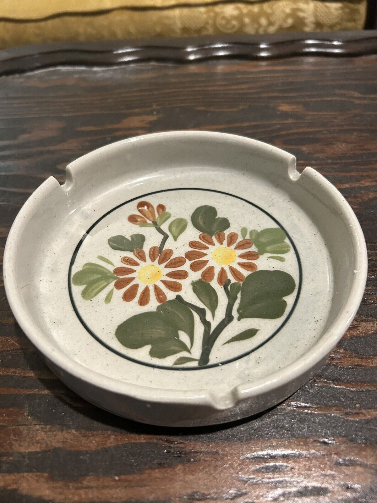 vintage ceramic ashtray with painted flowers
