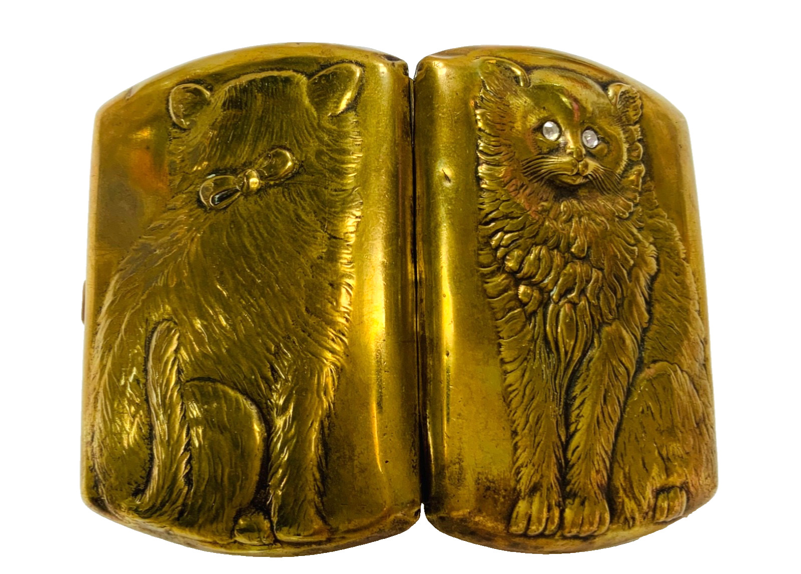 FABULOUS Antique *CAT*PASTE EYES*DBL SIDED* COMPACT LOUIS KUPPENHEIM STYLE FABULOUS Antique *CAT*PASTE EYES*DBL SIDED* COMPACT LOUIS KUPPENHEIM STYLE