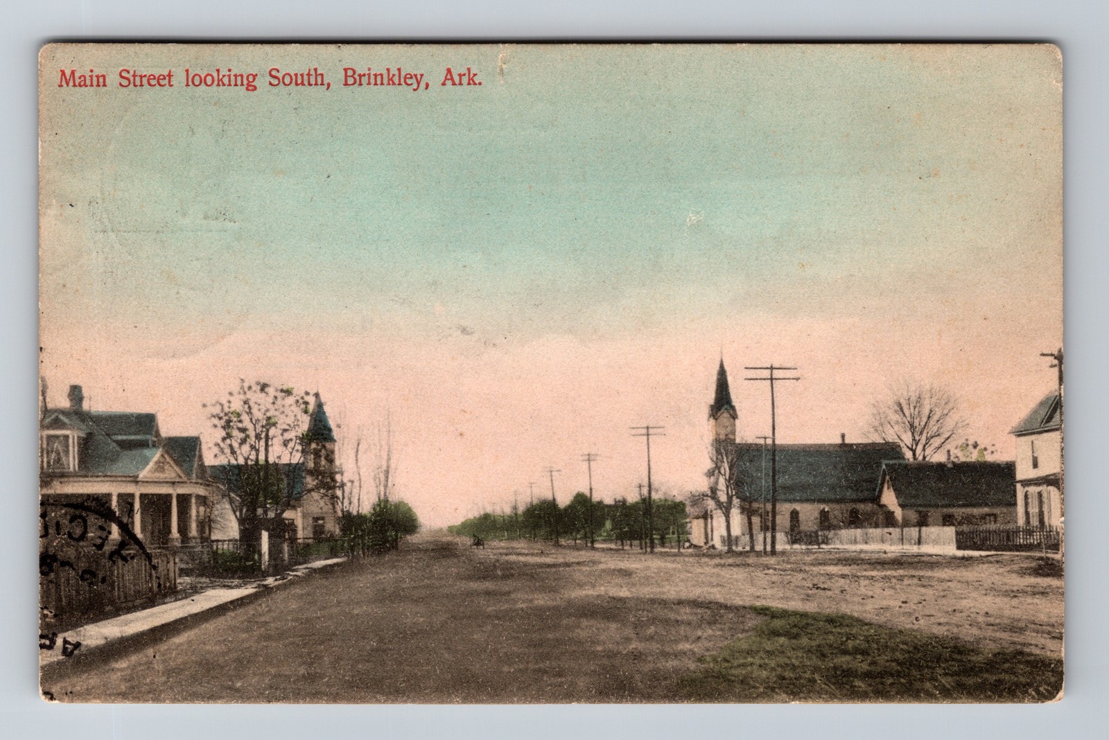 Brinkley, AR-Arkansas, Main Street Looking South Church Vintage c1909 Postcard