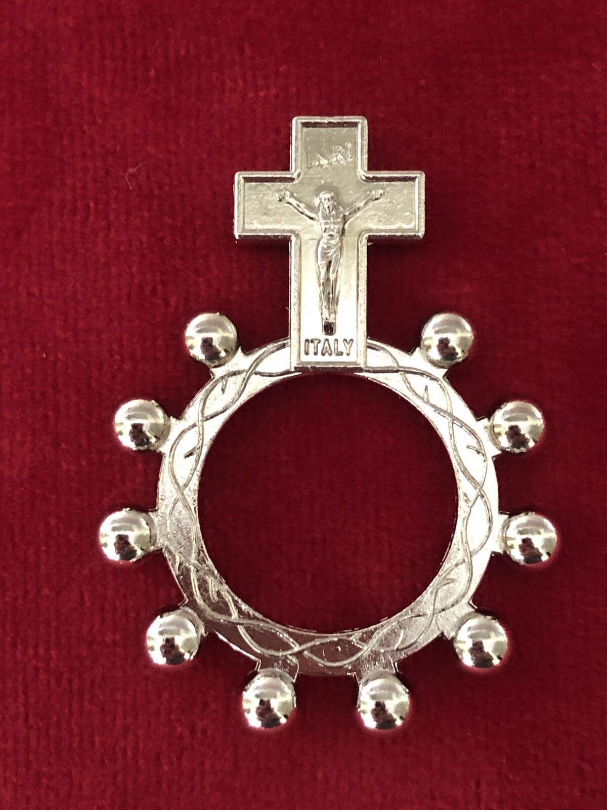 Finger Rosary Ring Silver Made In Italy INRI Catholic Prayer Crucifix NEW