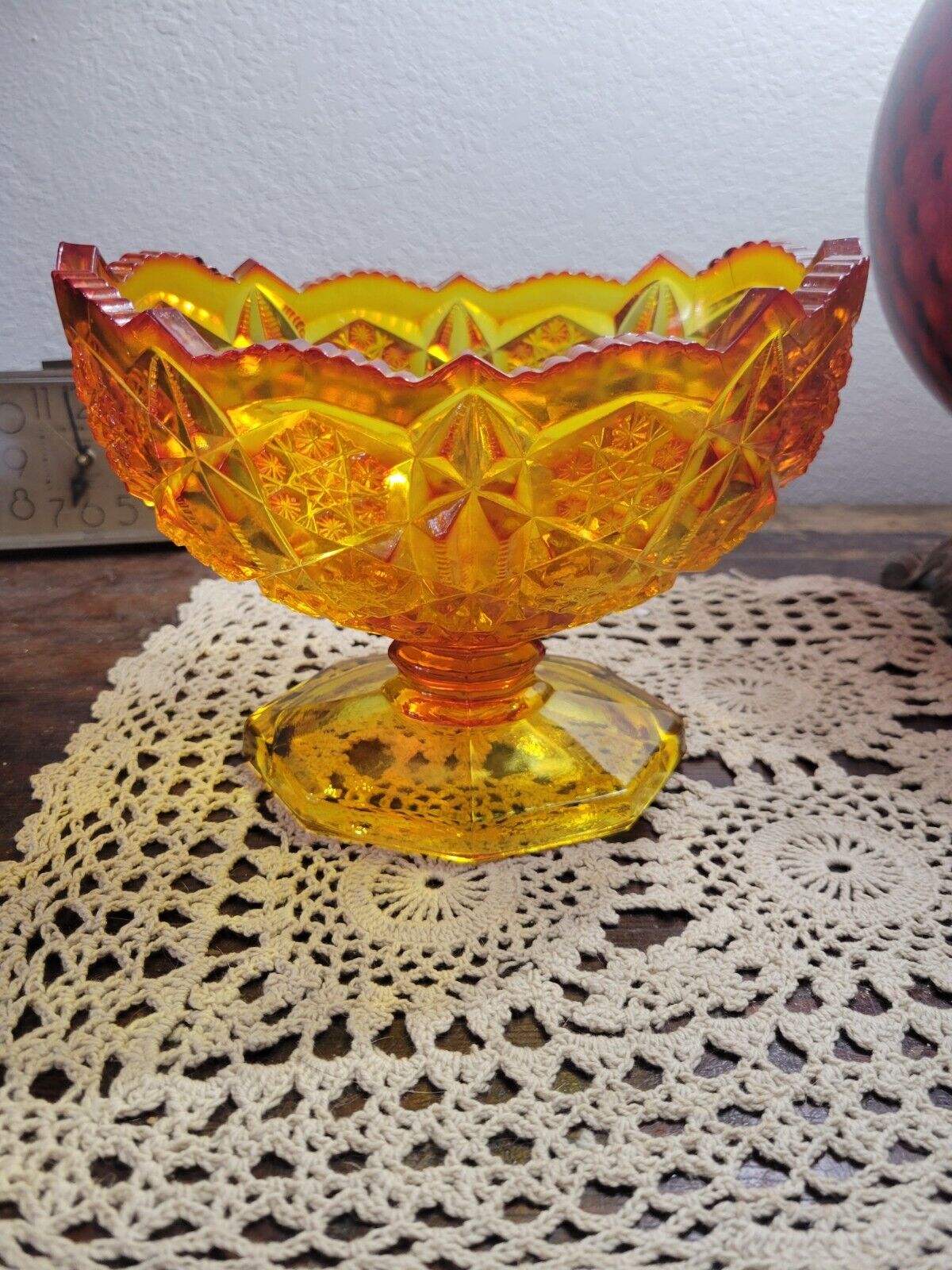 Kemple Wheaton Glass Footed Compote Sawtooth Edge Glass Vintage