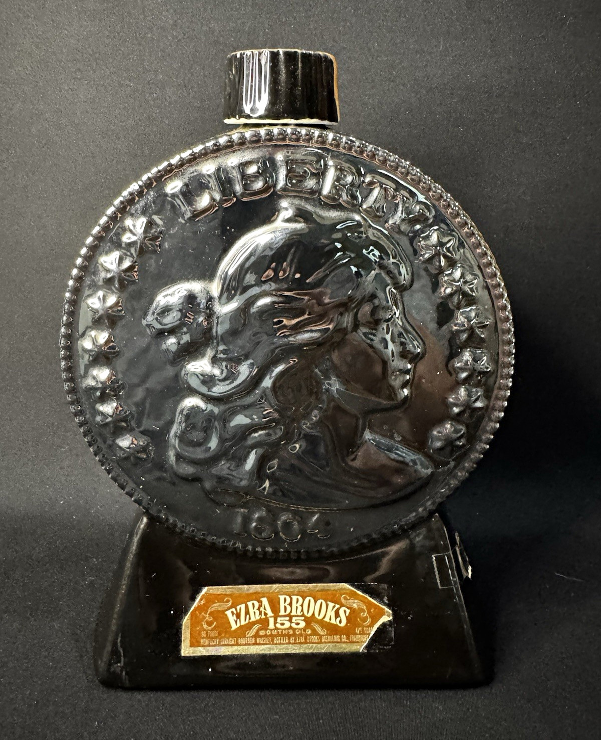Ezra Brooks 155 Heritage China Black Whiskey Decanter Bottle 1969