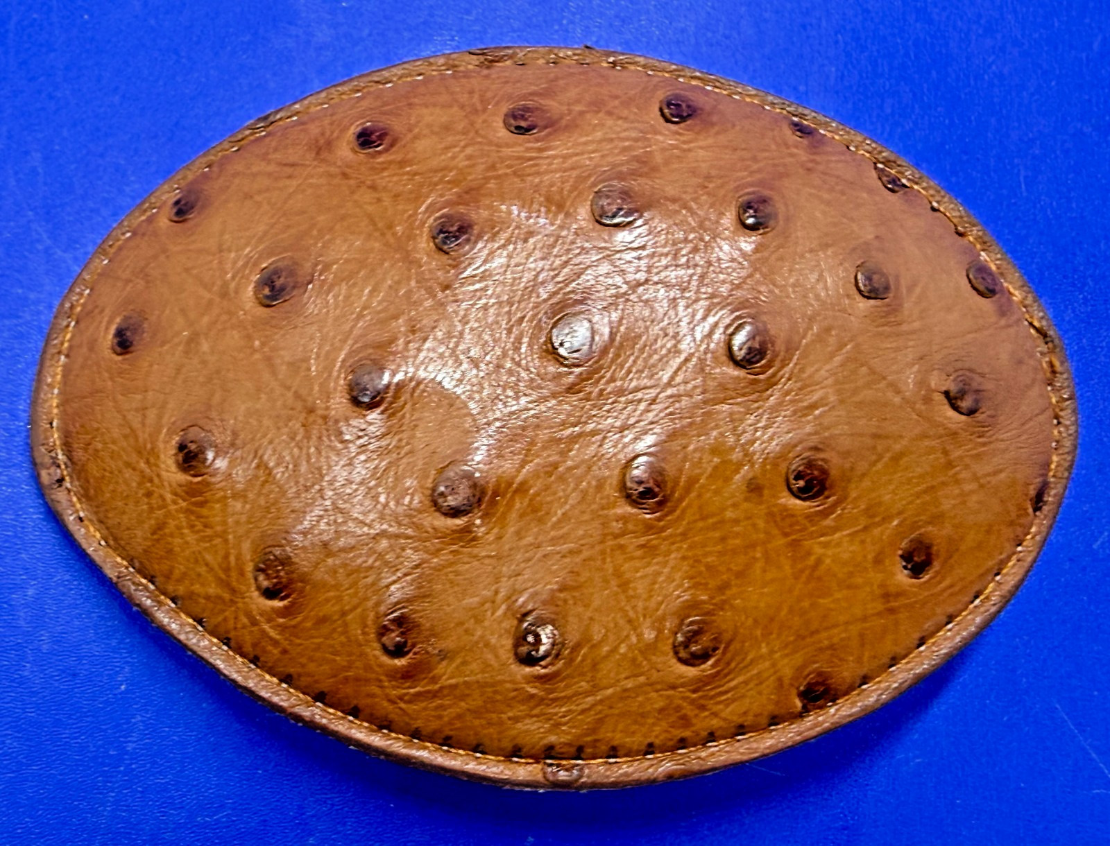 Exotic Brown Ostrich Leather Western Cowboy Oval Vintage Belt Buckle