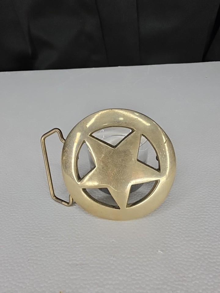 Vintage Solid Brass Star Western Ranger Americana Belt Buckle Taiwan 757 