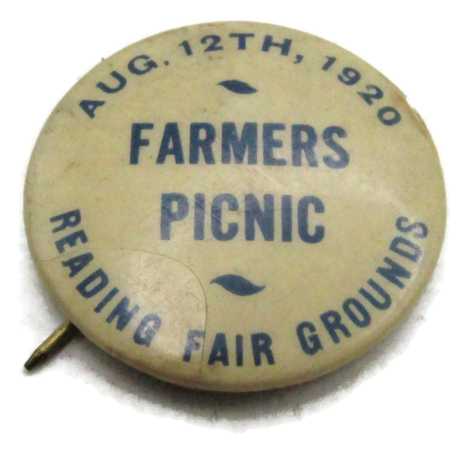 Vintage 1920 Farmers Picnic Reading Fair Grounds Celluloid Pinback Button