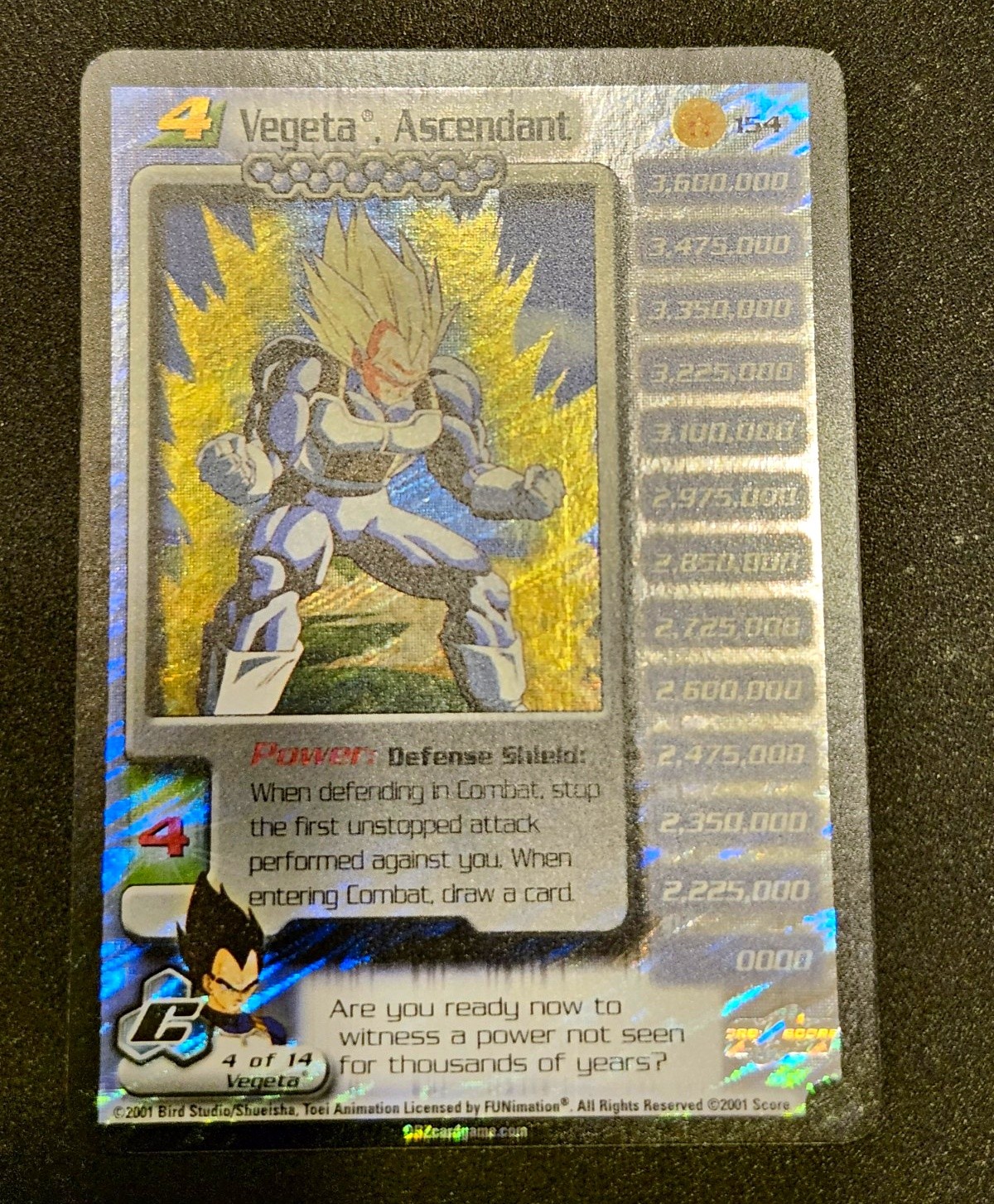 Score Dragon Ball Z Vegeta, Ascendant #154 Hologram Non-Sport Card 2001