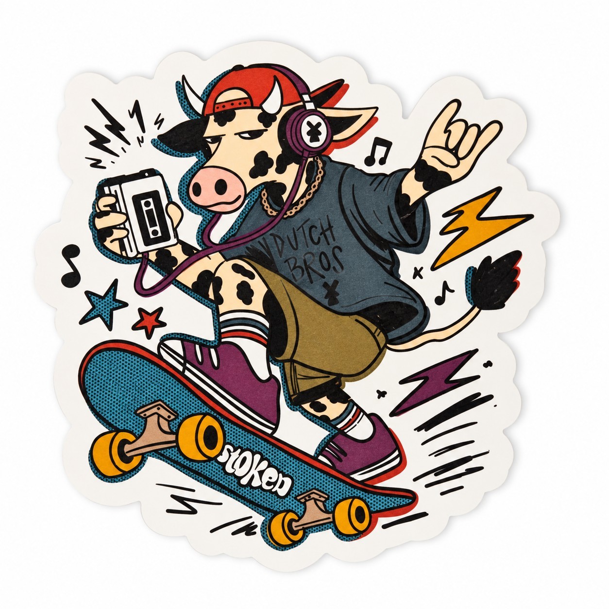 Dutch Bros Coffee Sticker Oct 21 2026 Drop Cow Skateboarding Skateboard Walkman Dutch Bros Coffee Sticker Oct 21 2026 Drop Cow Skateboarding Skateboard Walkman