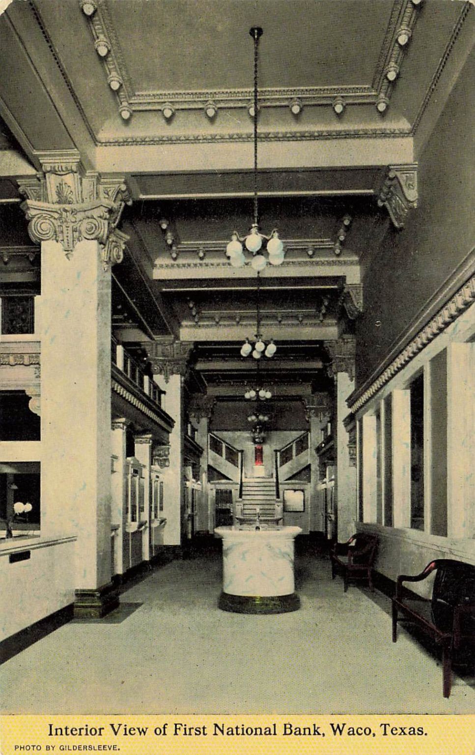Waco, Texas First National Bank Interior View Postcard c1910s Gildersleeve Photo