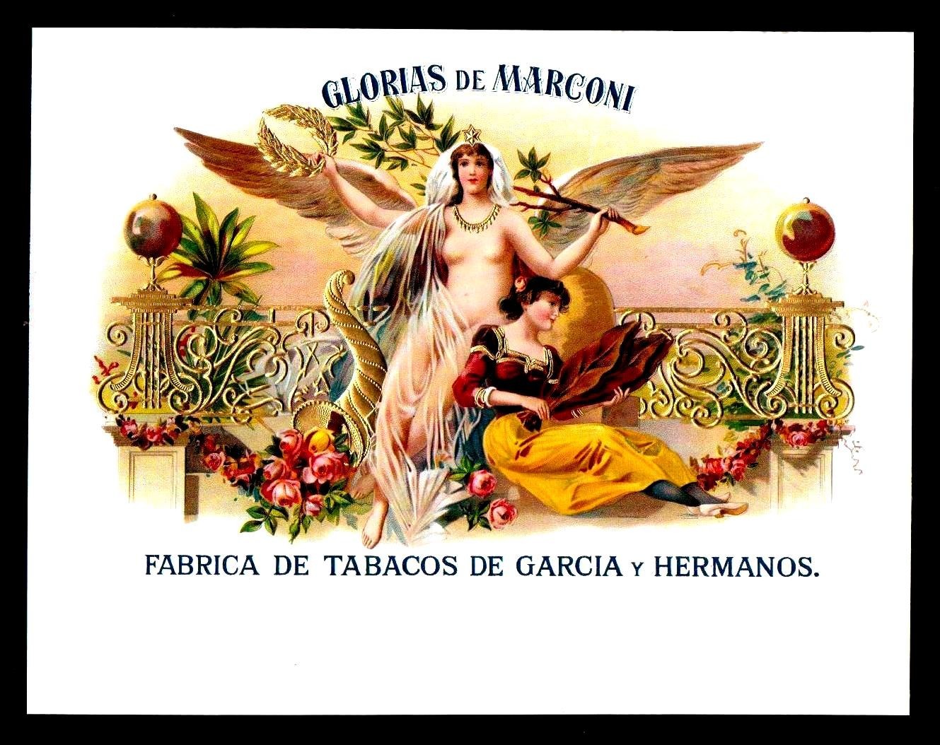 Glorias de Marconi - 100+ Years Old - Original Genuine - EX RARE Cigar Box Label