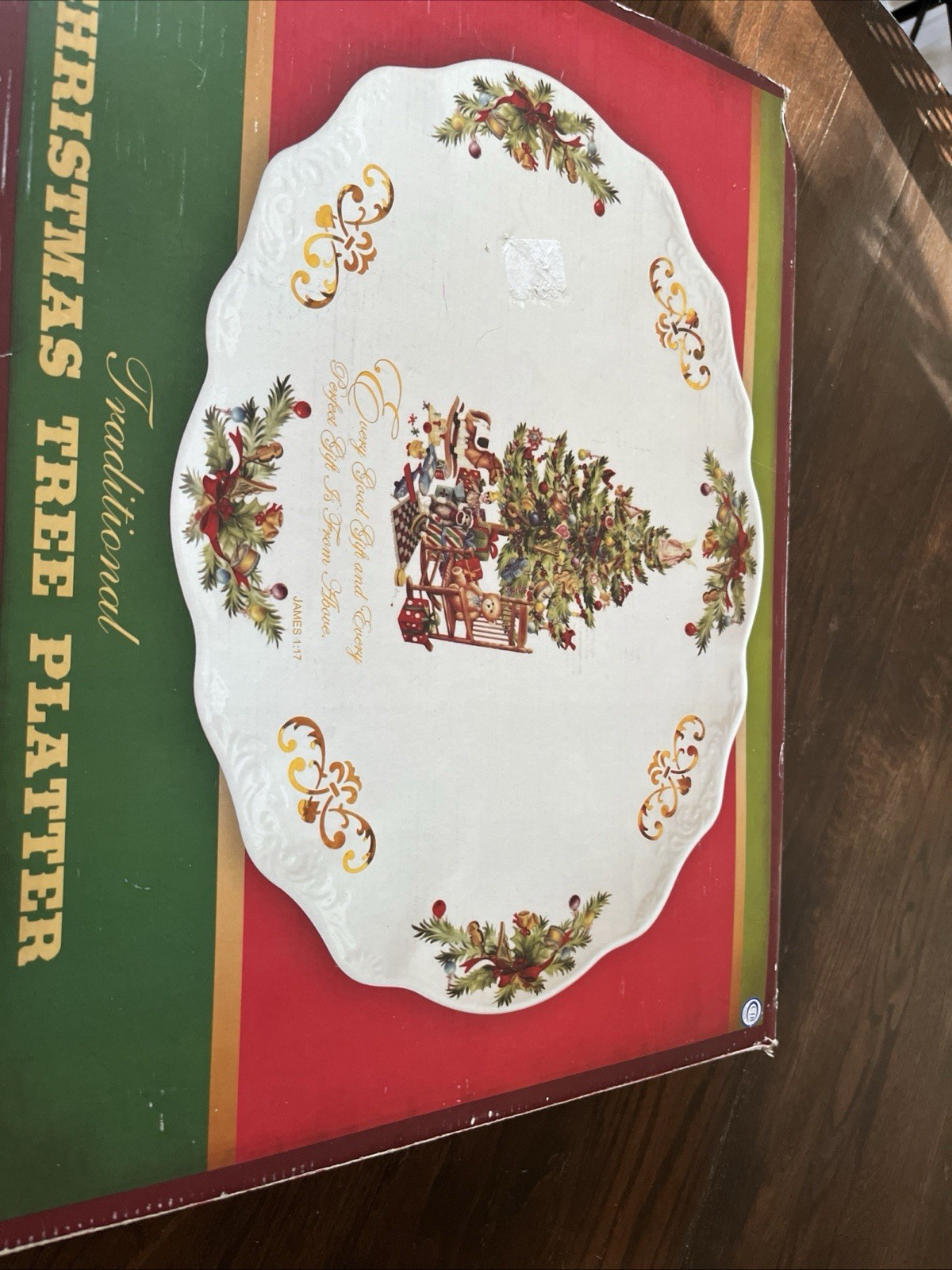 Vintage Traditional Christmas Tree Platter Scripture James 1:17 Oval Serving Box Vintage Traditional Christmas Tree Platter Scripture James 1:17 Oval Serving Box