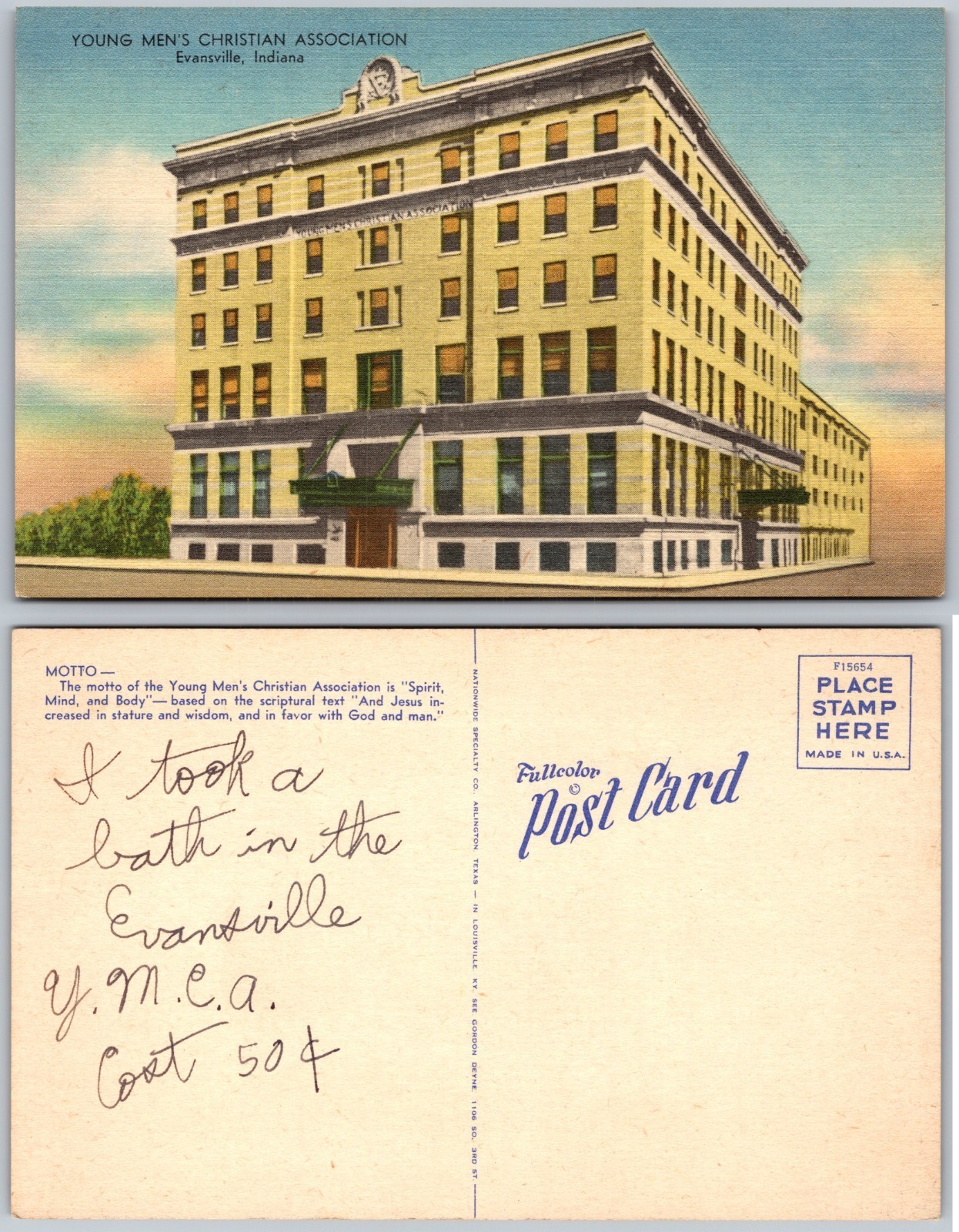 Evansville Indiana YMCA Building Postcard