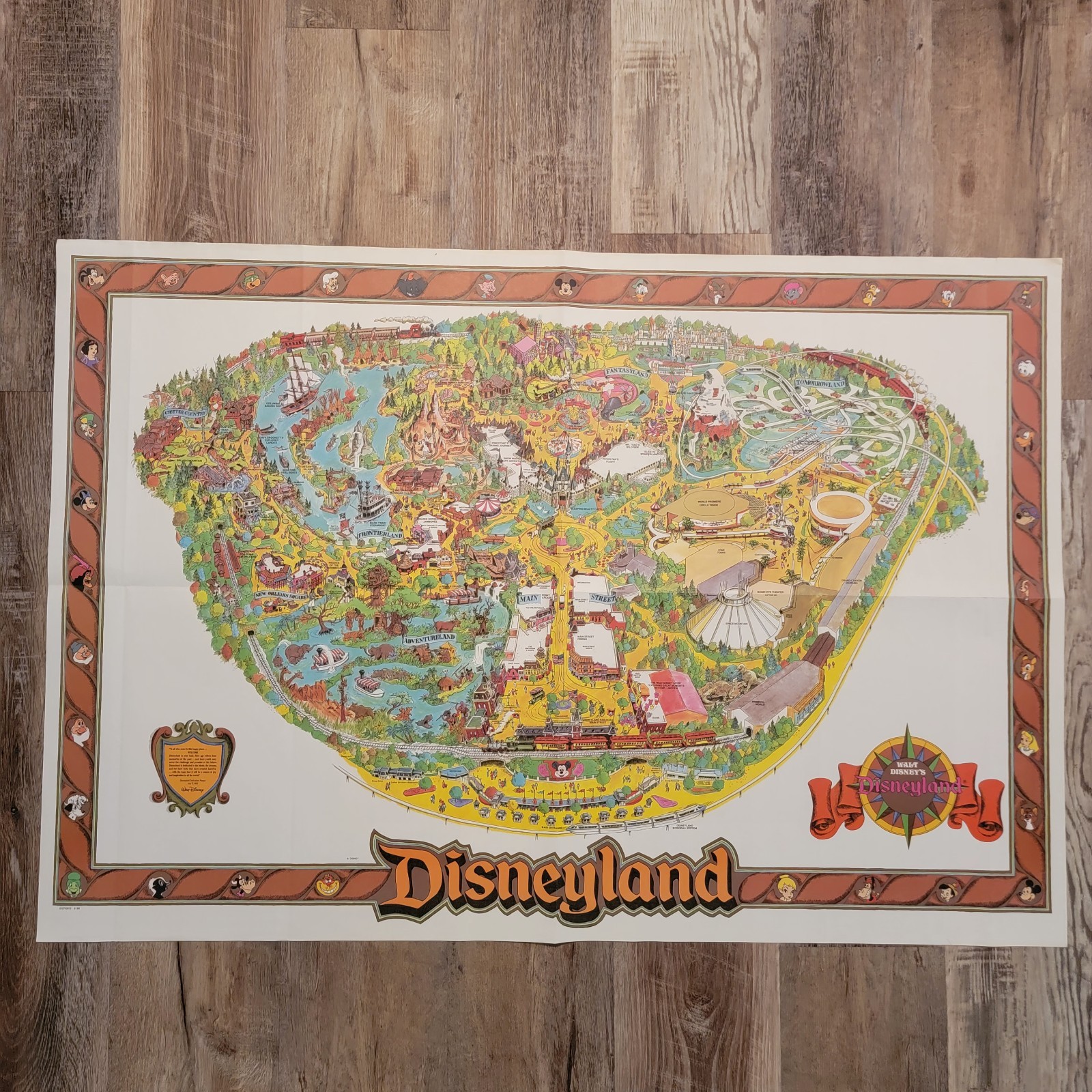 Vintage 1989 Walt Disney Disneyland Large Wall Map 30\