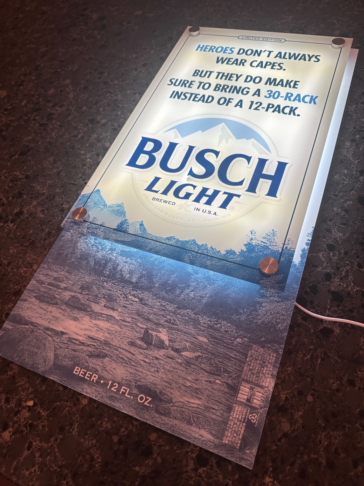 Busch Light LED Backlit Sign 12x24 Acrylic Heroes 30-Rack Limited Edition Sign