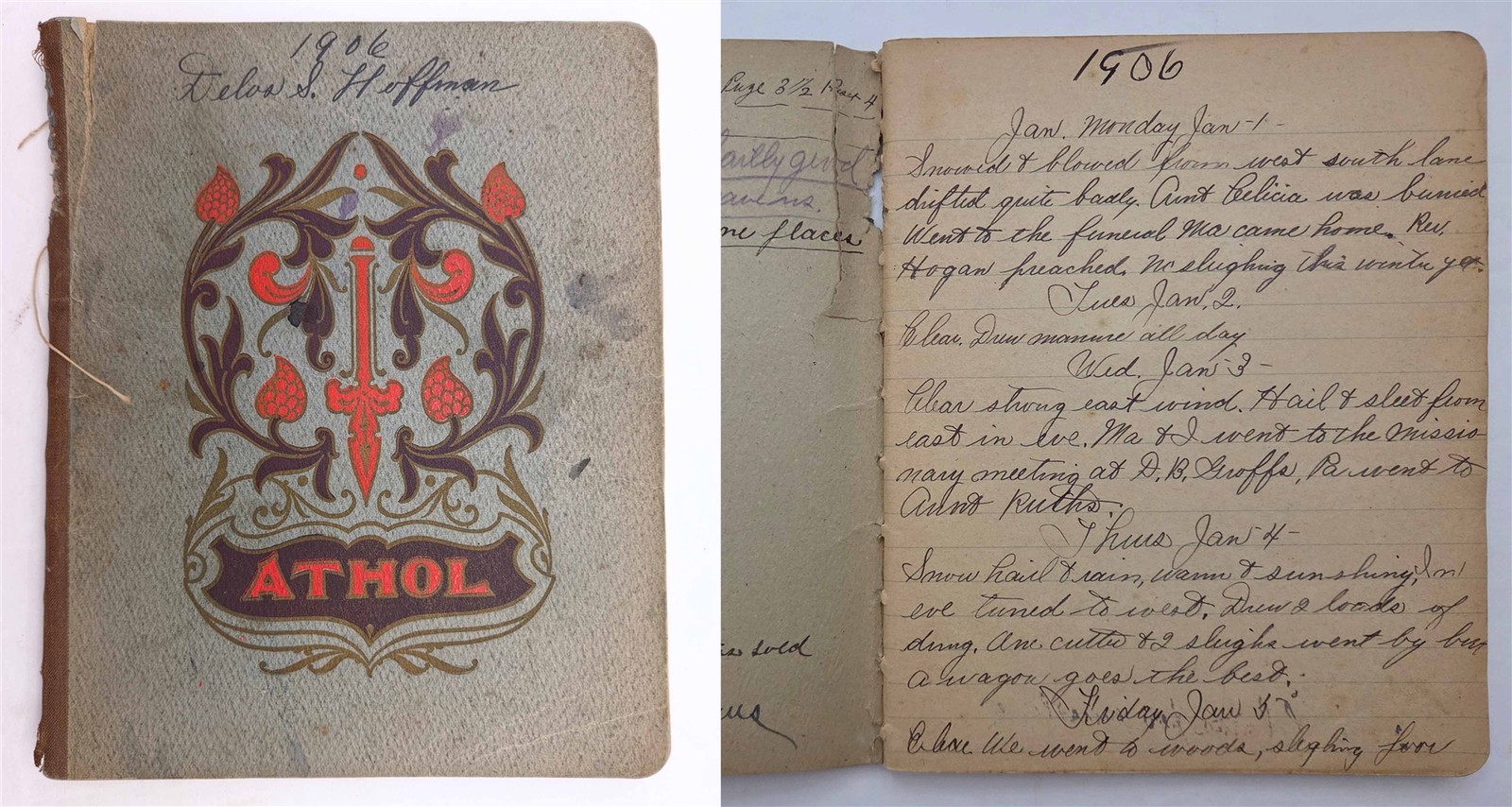 1906 antique DIARY DELOS S HOFFMAN st. johnsville ny FARMING FAMILY GENEALOGY