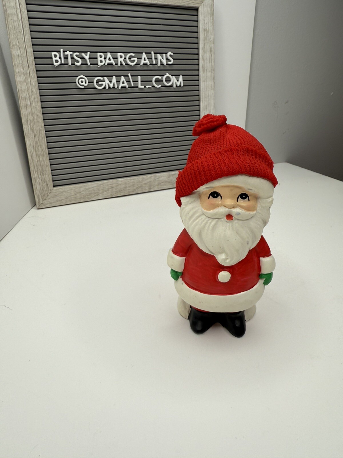 Vintage MY Korea Mr. Santa Claus Chalkware Figurine w/Fabric Hats