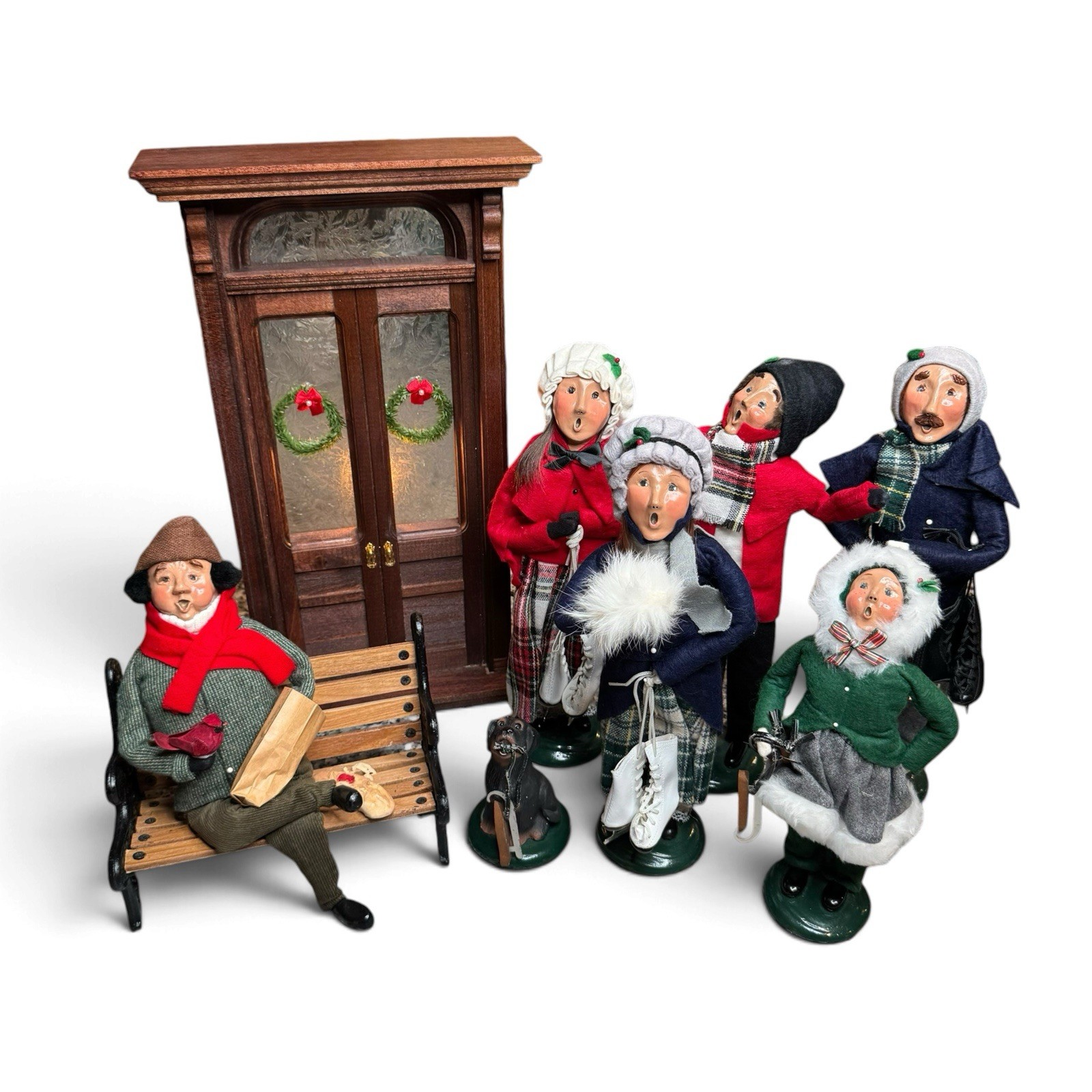 Vintage 1990s Byers Choice Carolers Lot of 6 Christmas Figures Bench Doorway