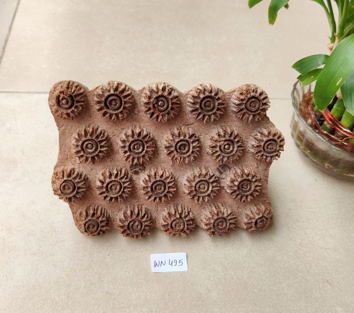 Vintage Wooden Hand Carved Textile Printing Block Unique Decor Craft Tool Retro