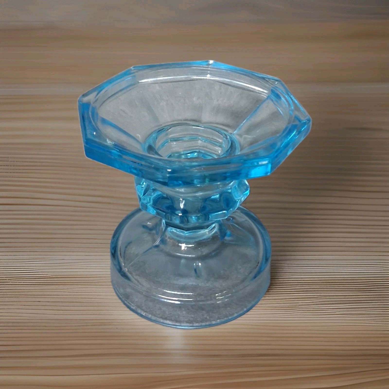 Vintage Blue Depression Glass Pedestal & Taper Doulbe Sided Candle Holder