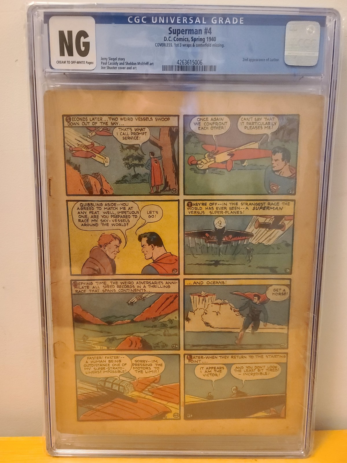Superman #4 CGC NG 1940 Coverless 1st Three Wraps & Centerfold Missing 