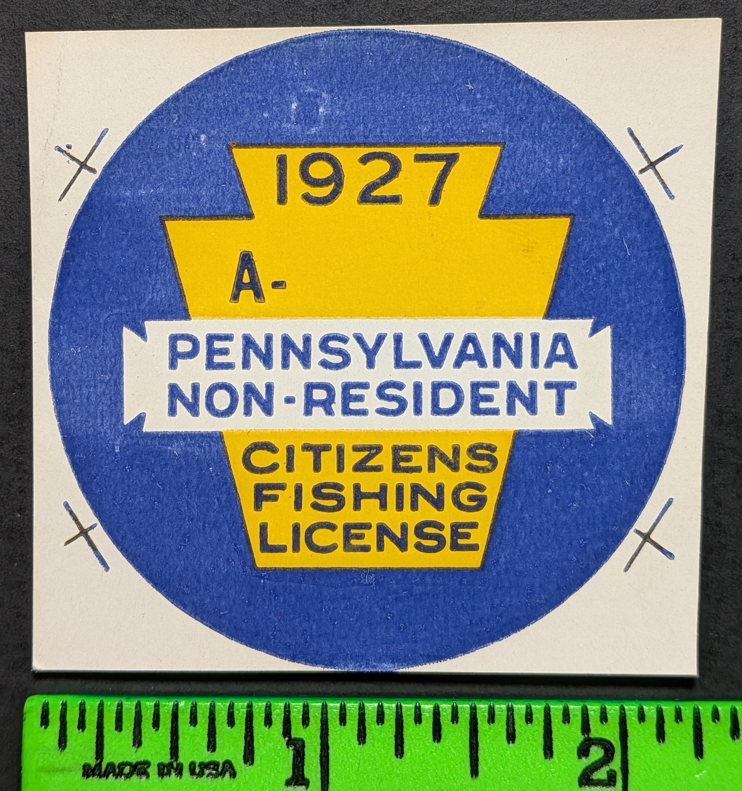 Pennsylvania 1927 Non-Resident Fishing License Pinback Paper Insert Proof
