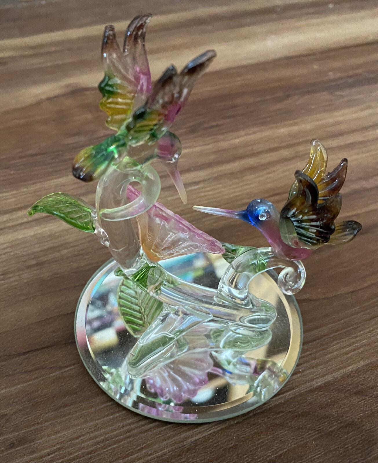 Spun Glass Hummingbird Pair With Flower 4\