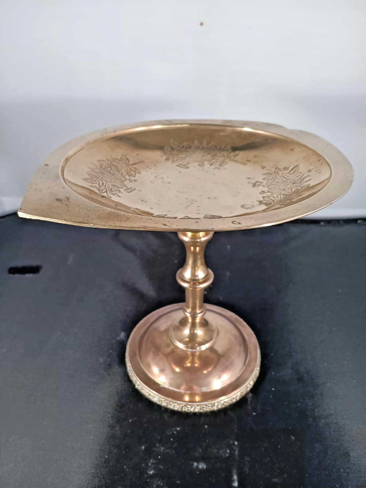 Vtg Brass Pedestal Dish