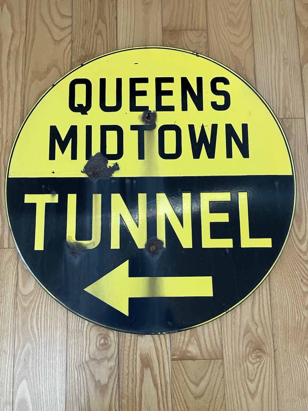 RARE Vintage ORIGINAL NYC Queens Midtown Tunnel 24” Steel Traffic Sign New York