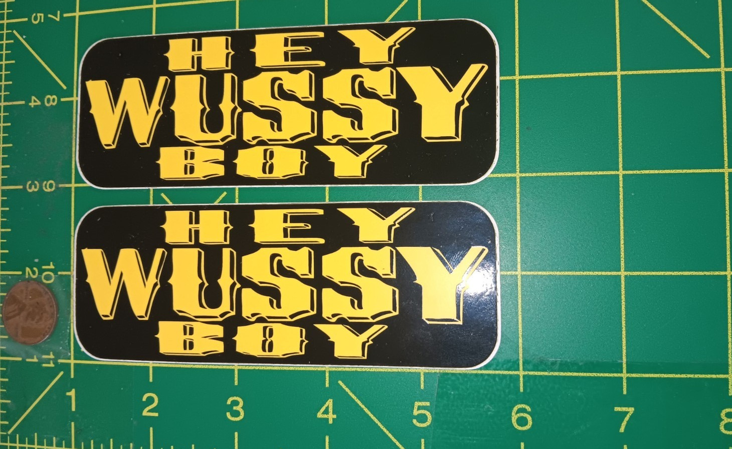 X2 VINTAGE HEY WUSSY BOY Sticker Decal  ORIGINAL old stock