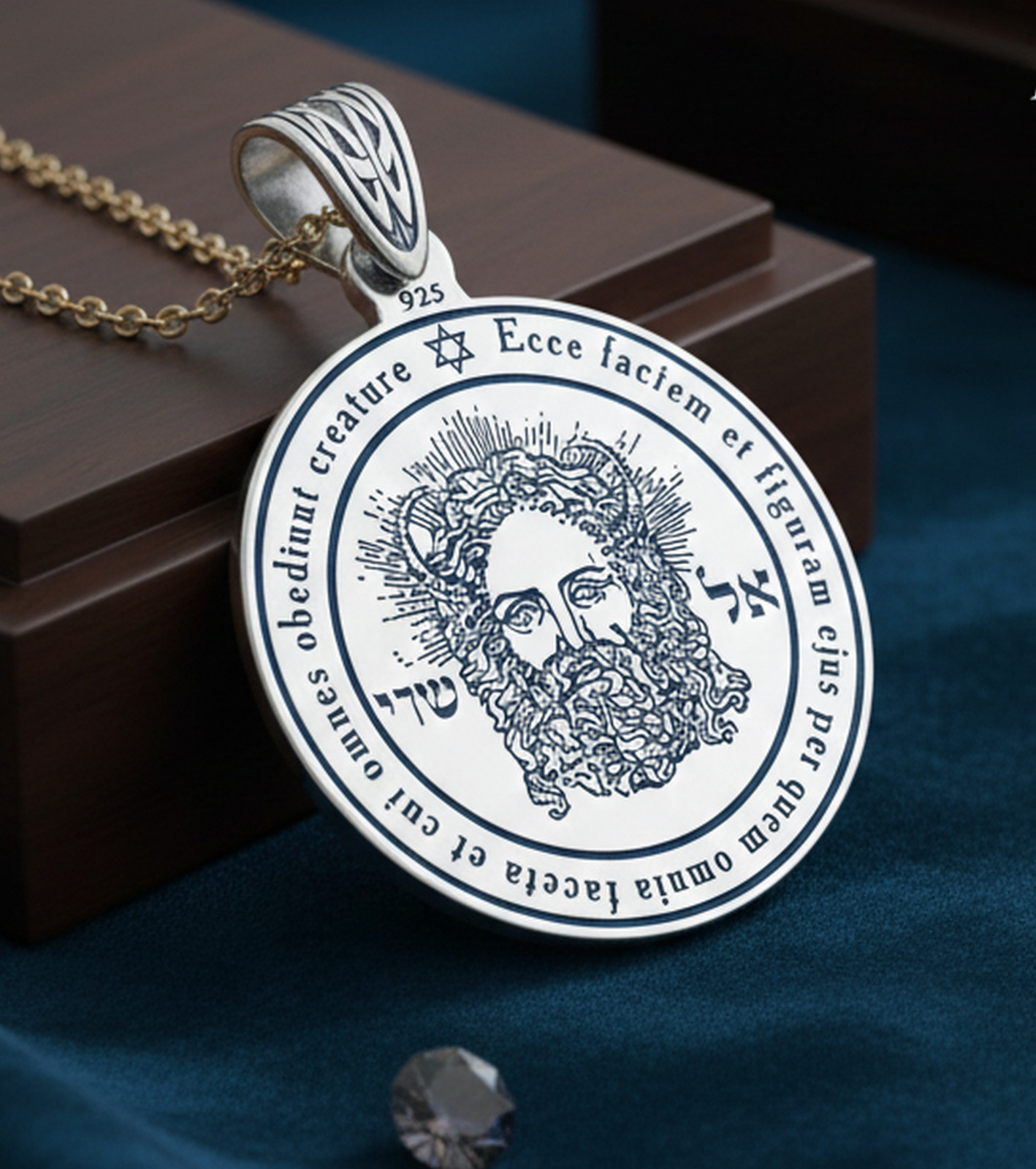 First Pentacle of the Sun Necklace, El Shaddai Solomonic Seal, Silver 925 First Pentacle of the Sun Necklace, El Shaddai Solomonic Seal, Silver 925