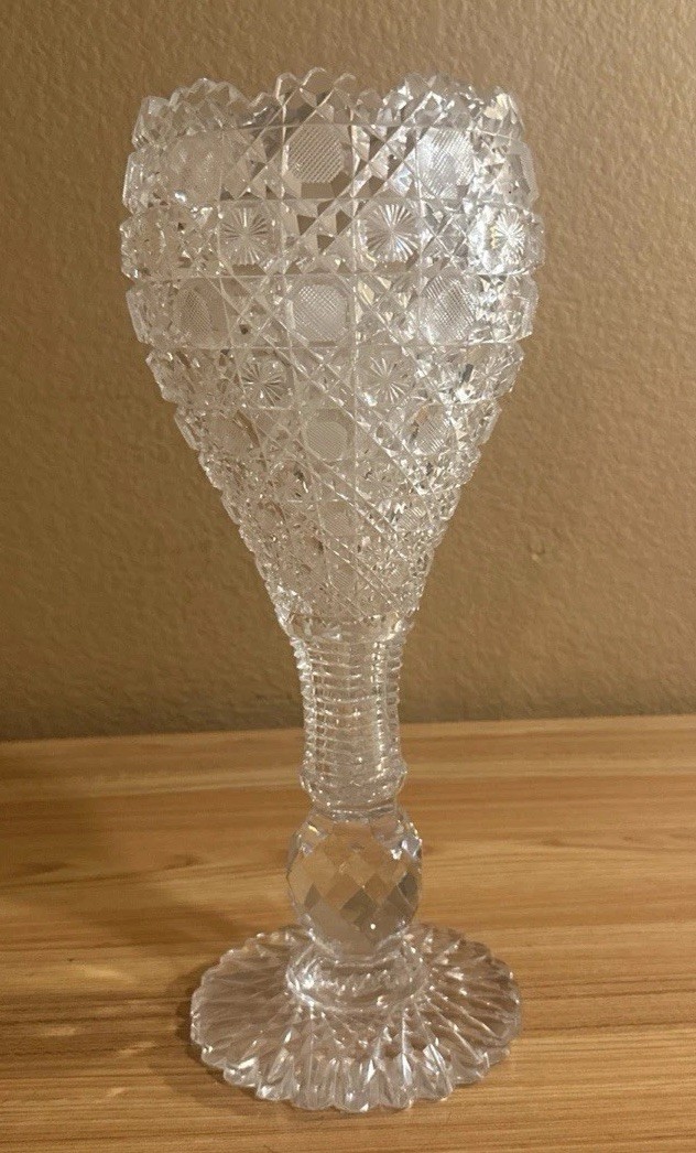 American Brilliant Cut Glass Vase Large Chalice Design Kelly & Steinman 14.25\