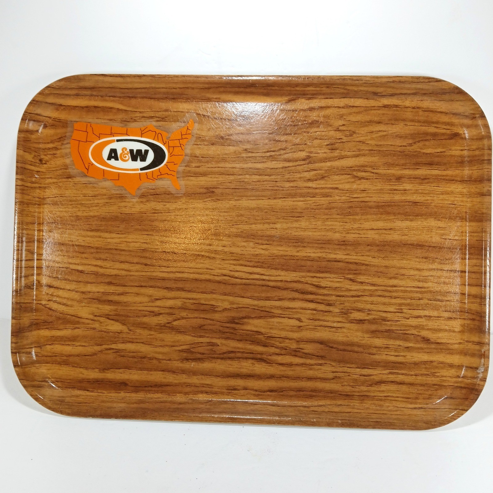 Vintage A&W Root Beer Restaurant Serving Tray SiLite Wood Grain Fiberglass 16x12