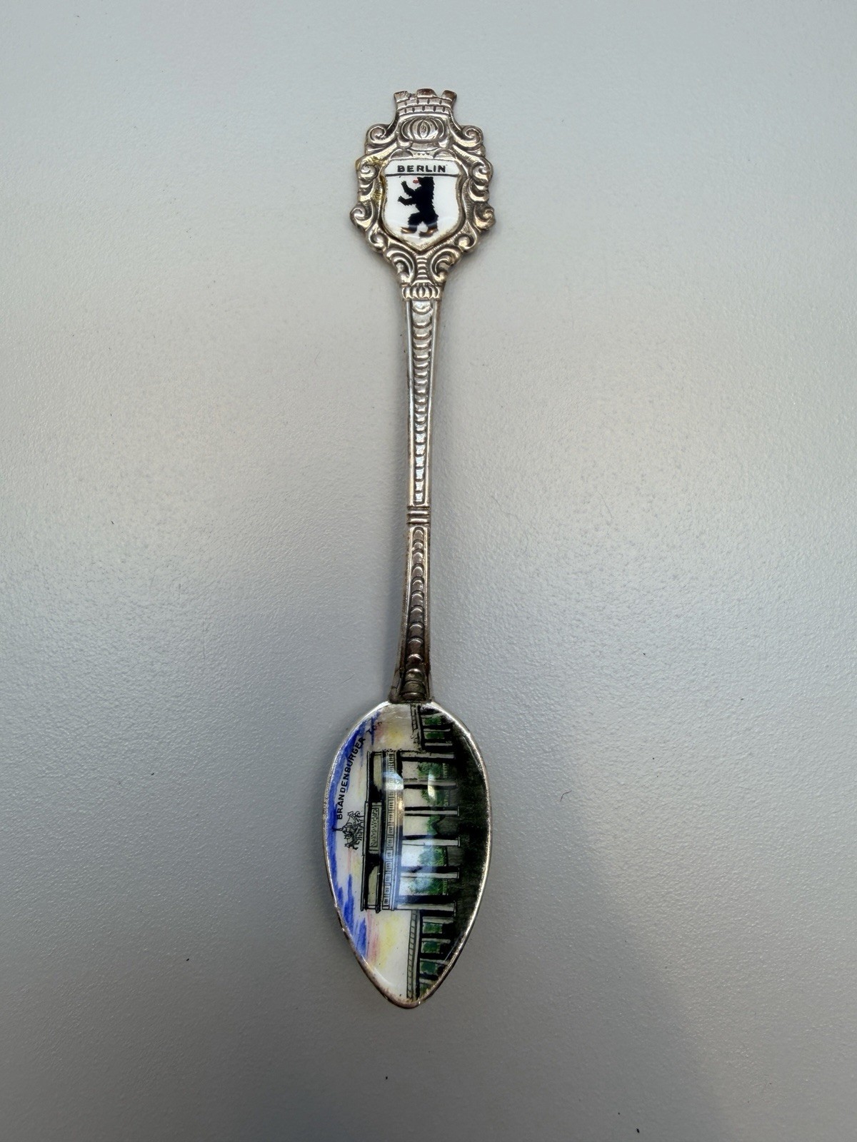 Vintage Berlin Germany Souvenir Spoon Antiko 800 Silver Enamel Brandenburg Gate