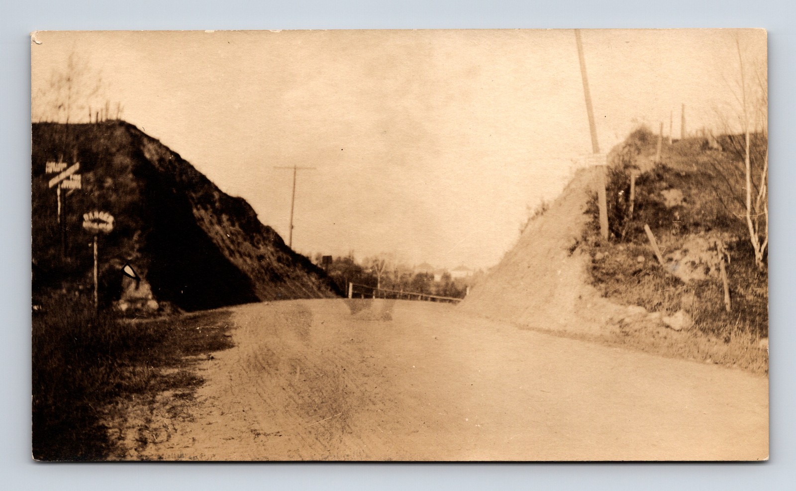 RPPC Street View of Unknown Bridge Approach Danger Signs Unknown Postcard RPPC Street View of Unknown Bridge Approach Danger Signs Unknown Postcard