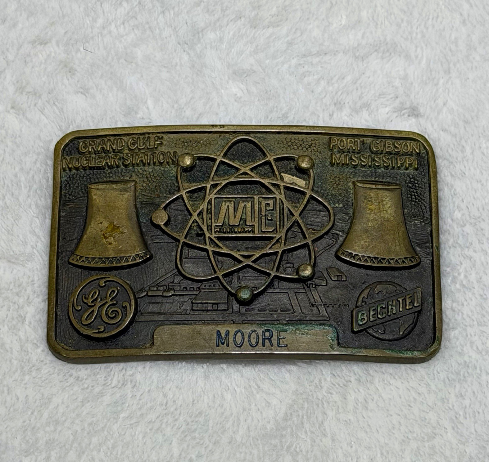 Vintage Grand Gulf Nuclear Station Brass Belt Buckle Port Gibson MS GE Bechtel