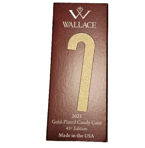 NEW IOB 2021 Wallace Gold Plated Candy Cane Ornament 41st Edition Made In USA