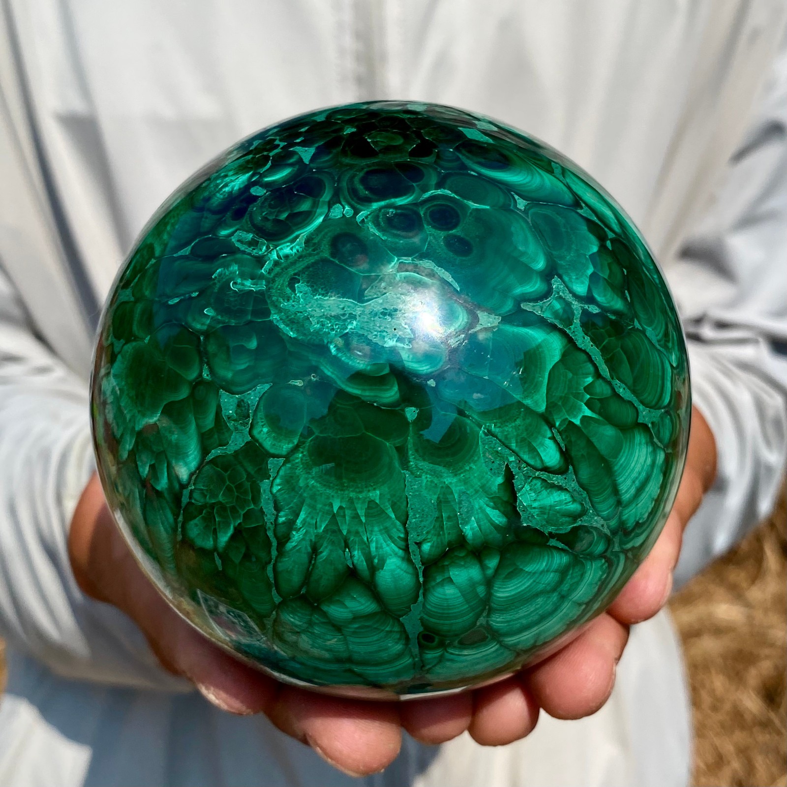 3.85LB Rare Natural Malachite quartz hand Carved sphere Crystal Healing