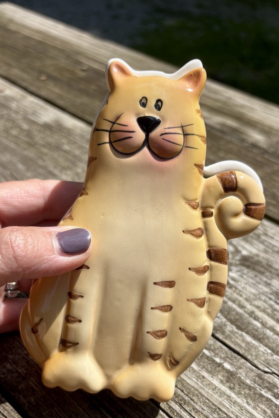 Vintage Unique Orange Tabby Kitty Cat Trinket Ceramic Jewelry Box Floral Inside