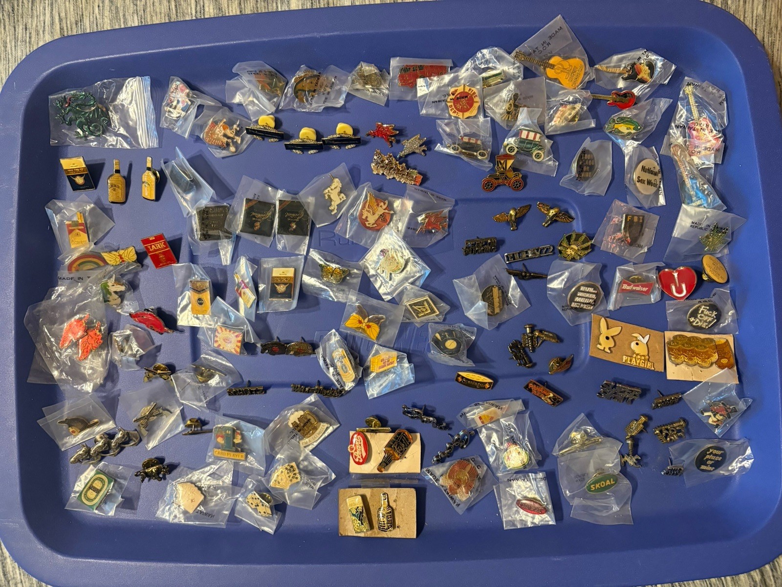 120 Vtg Lapel Pins Estate Collection-Beer Music Sex Humor Animals Ciggs F U Lot