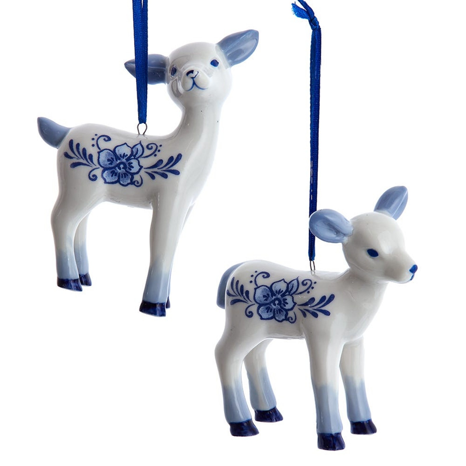 New Set Of 2 Delft Blue Porcelain Baby Deer Ornaments J7791 