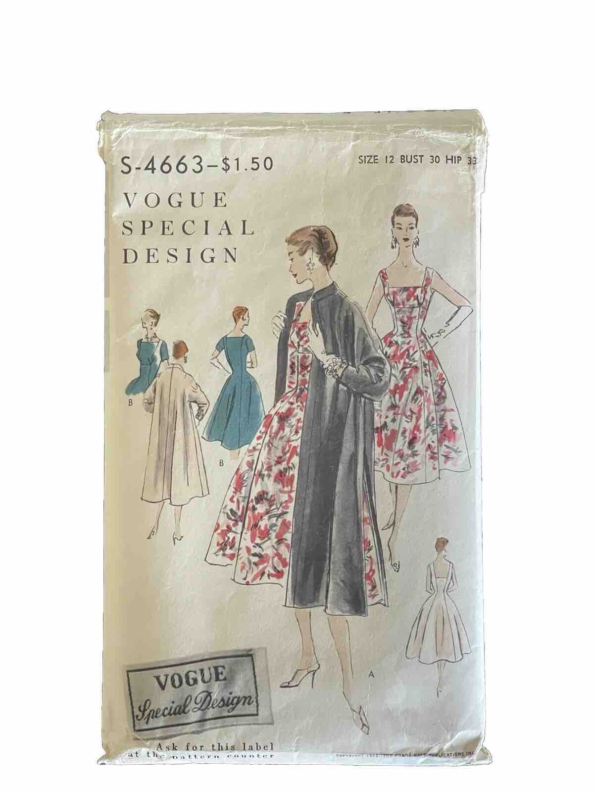 Vintage ORIGINAL 1950s VOGUE Special Design Dress & Coat Sewing Pattern S-4663