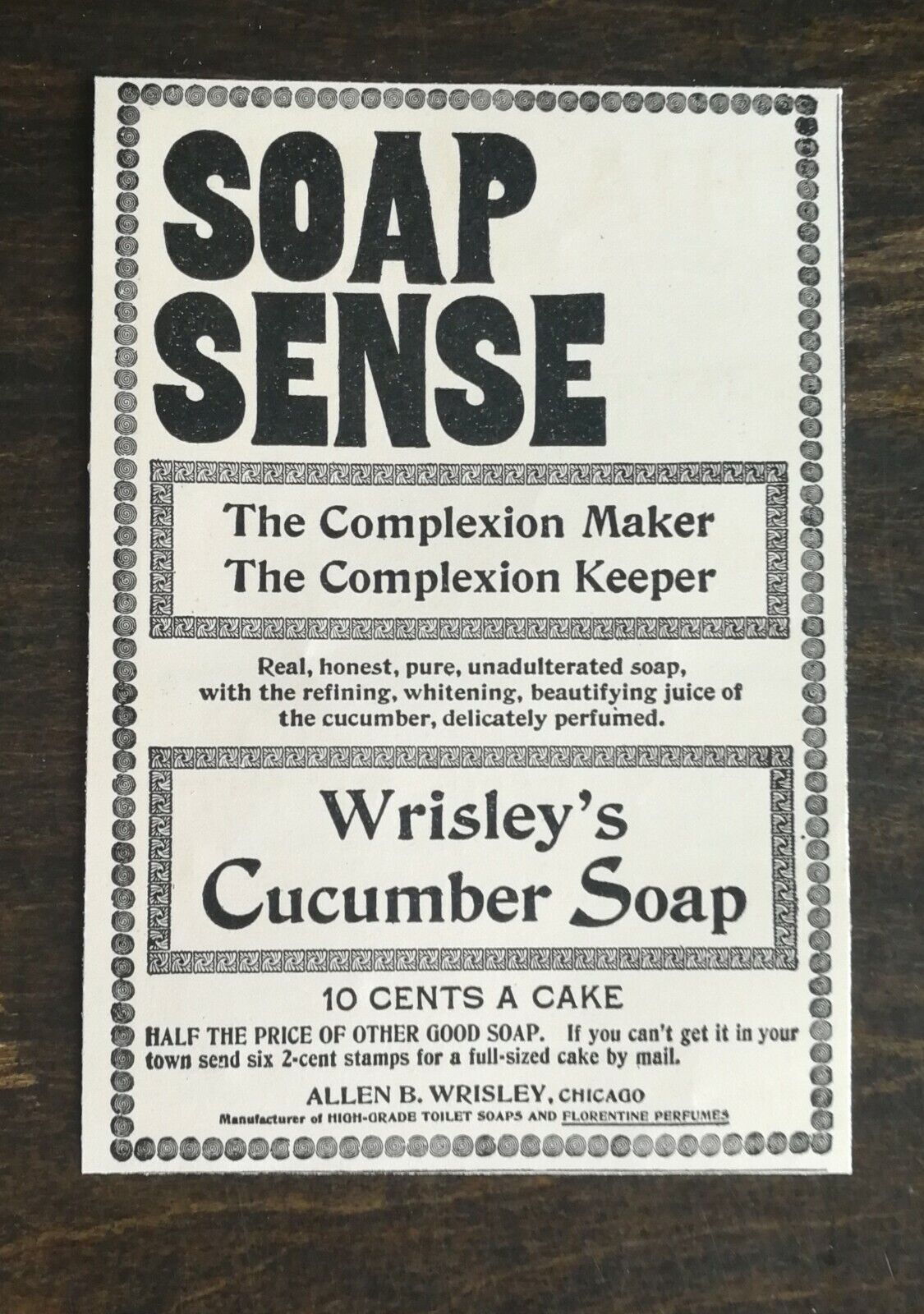 Vintage 1895 Wrisley\'s Cucumber Soap Allen B Wrisley Original Ad 1021 