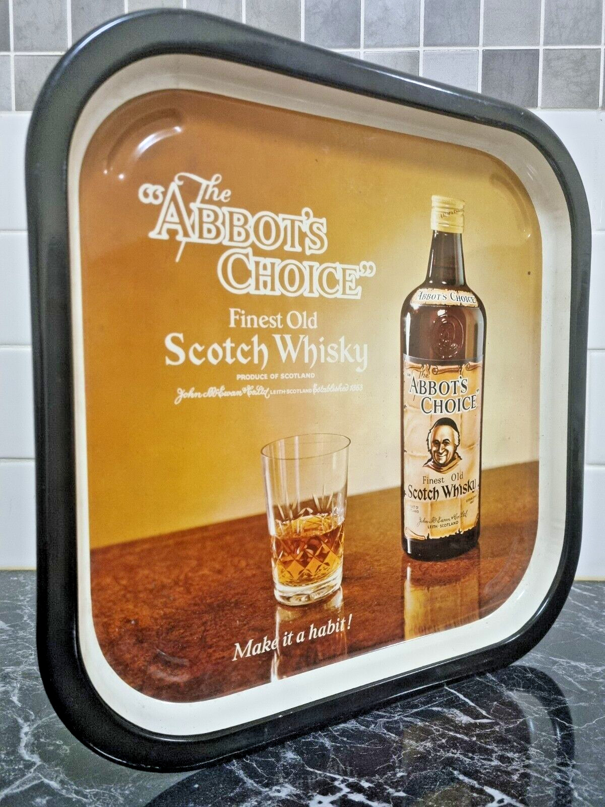 Vintage Abbott's Choice Finest Scotch Whiskey Tin Tray Advertising Memorabillia 