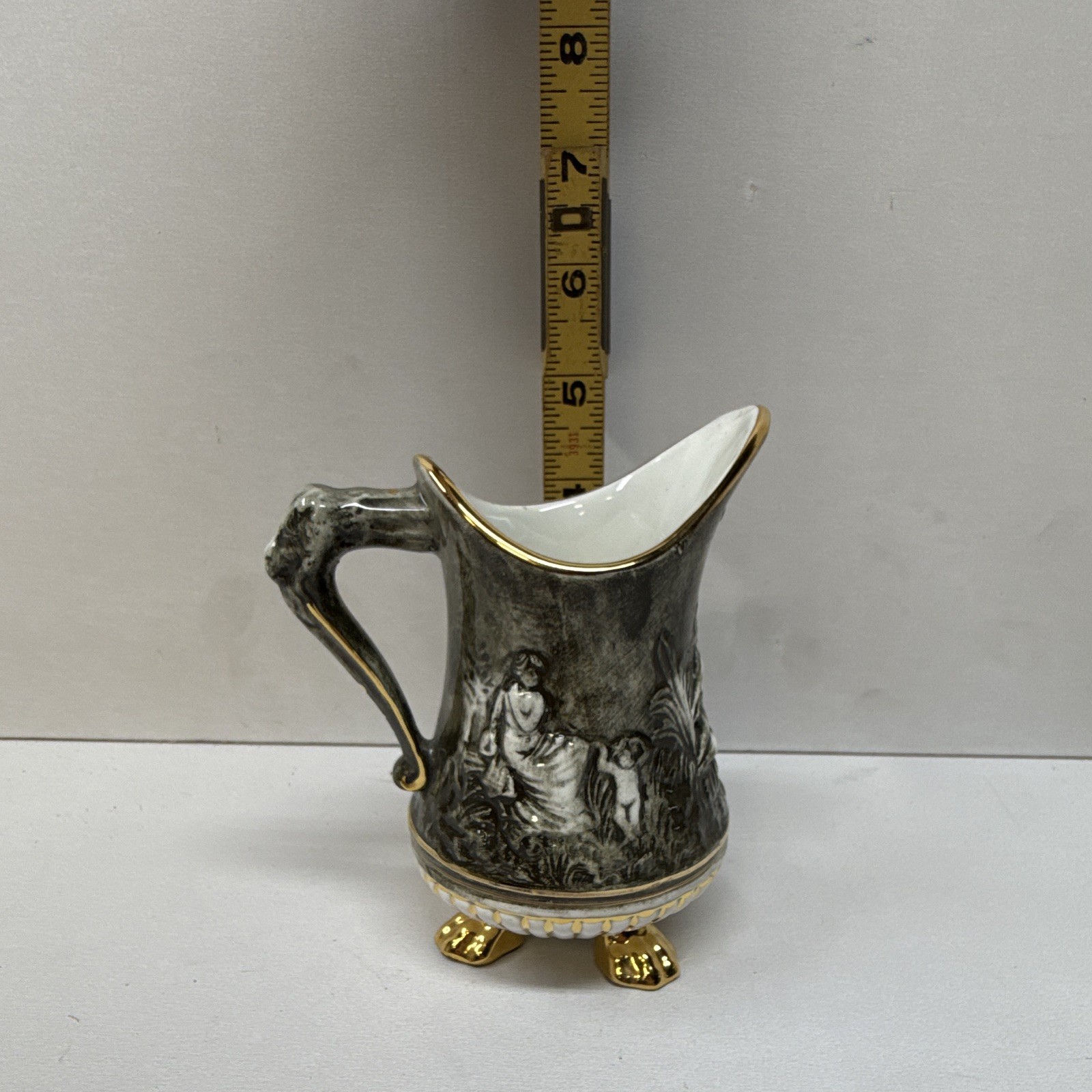 Vintage R Capodimonte Italy MAS Cherub Pitcher Creamer Raised Relief Gold Trim