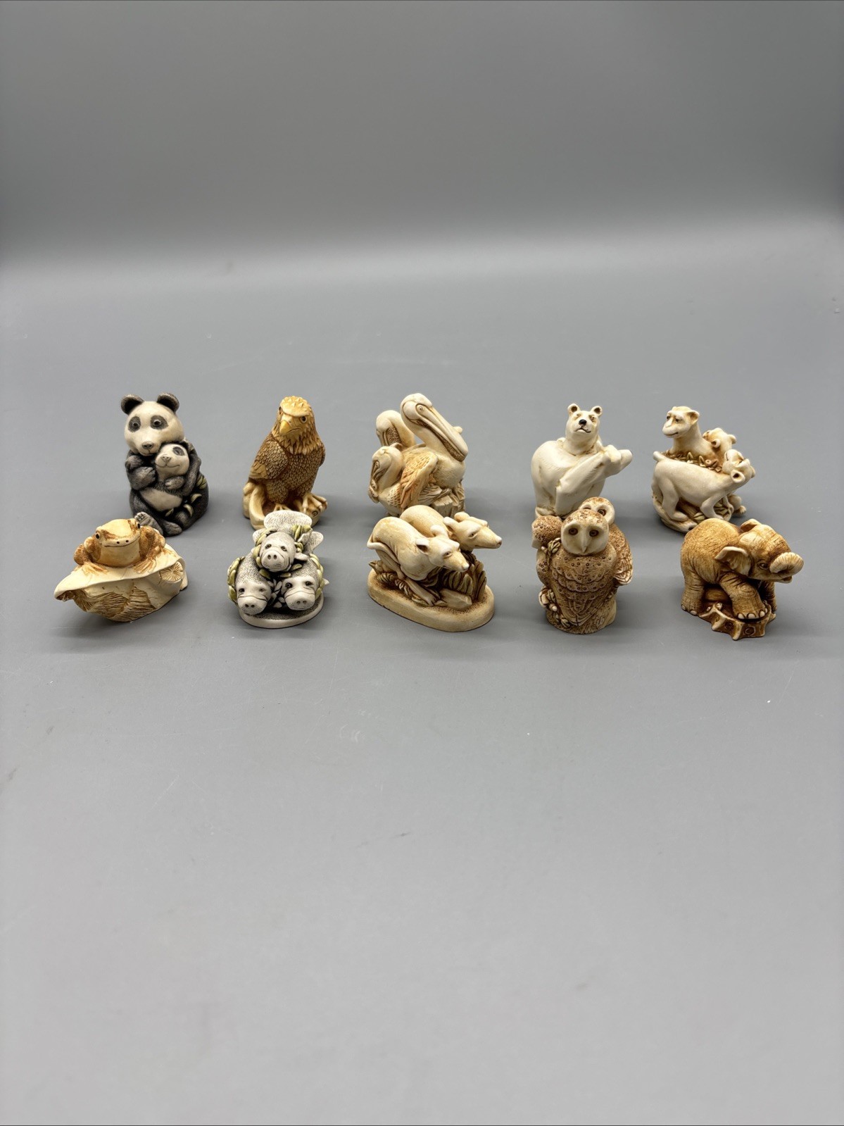 Lot Of 10 Harmony Kingdom Wee Beastie Figurine Panda Eagle Owl Elephant Frog