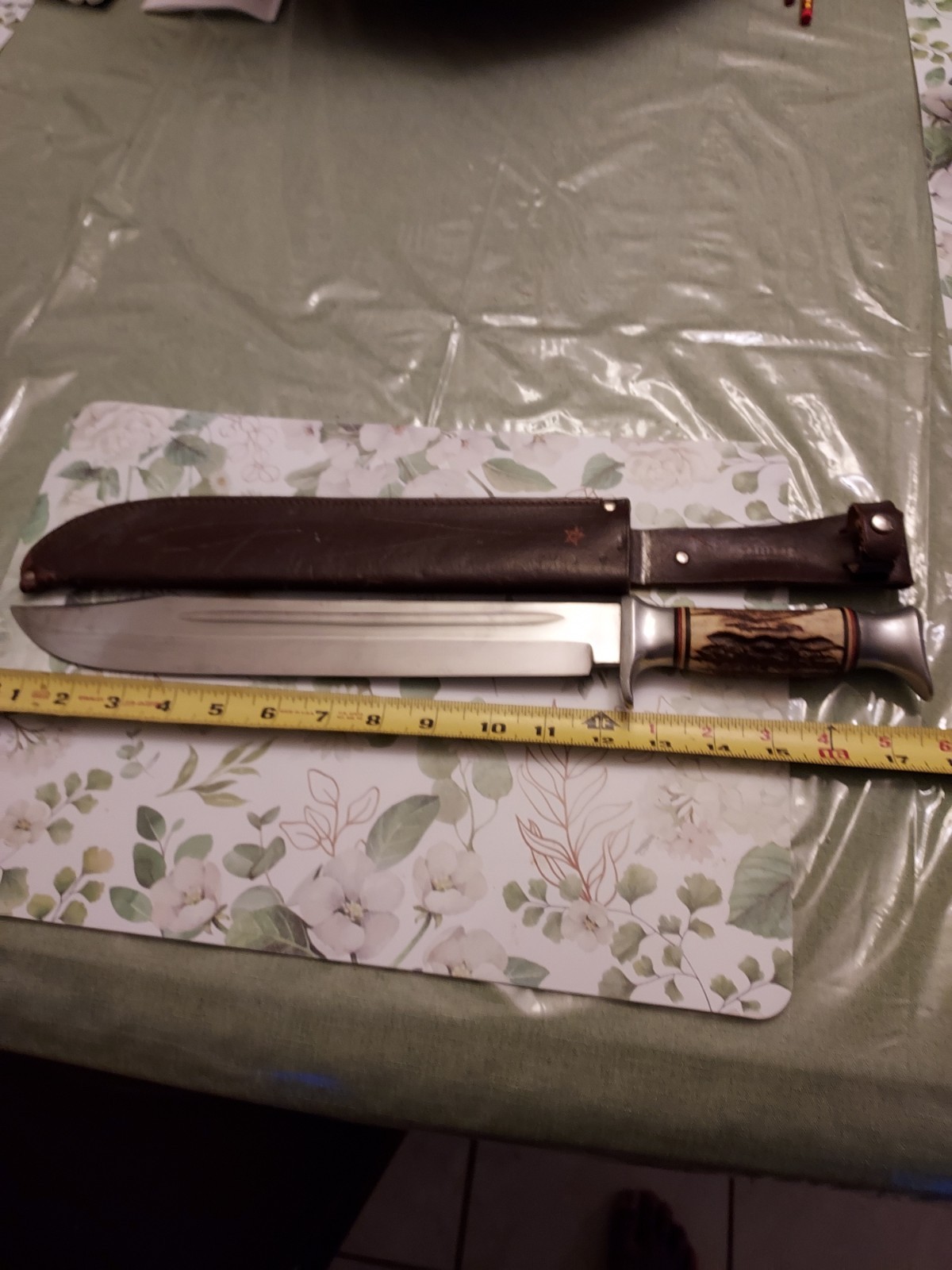 Vintage 50's-60's Widder Solingen West Germany Stag Bone Knife & Sheath 18 Inch.