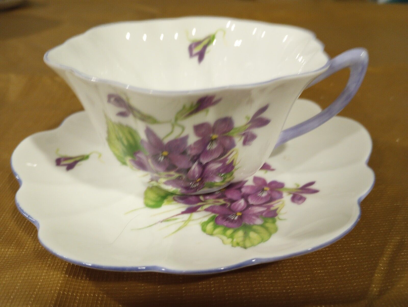 Vintage 1960's Shelley England Violets Tea Cup & Saucer, Gorgeous Mauve Trim