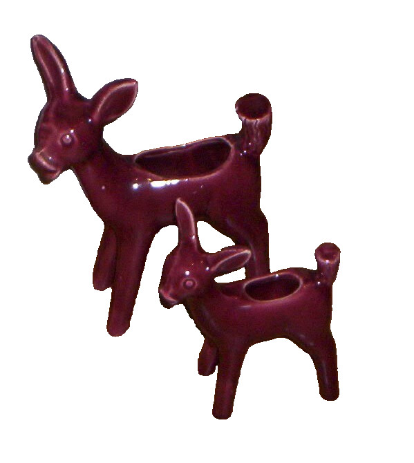 Shawnee Pottery Deer  Doe and Fawn  Succulent PLanter Set of 2  Maroon As Is