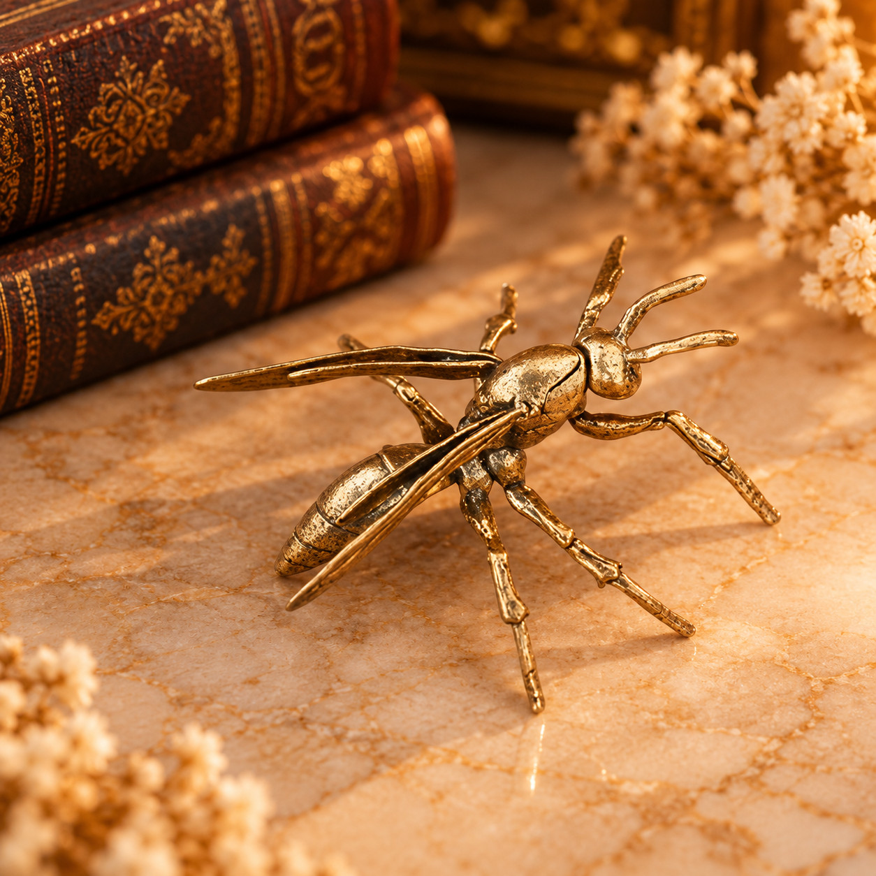 Mini Vintage Brass Cute Wasp Statue Ornament Animal Collectible Insect Bee Lover