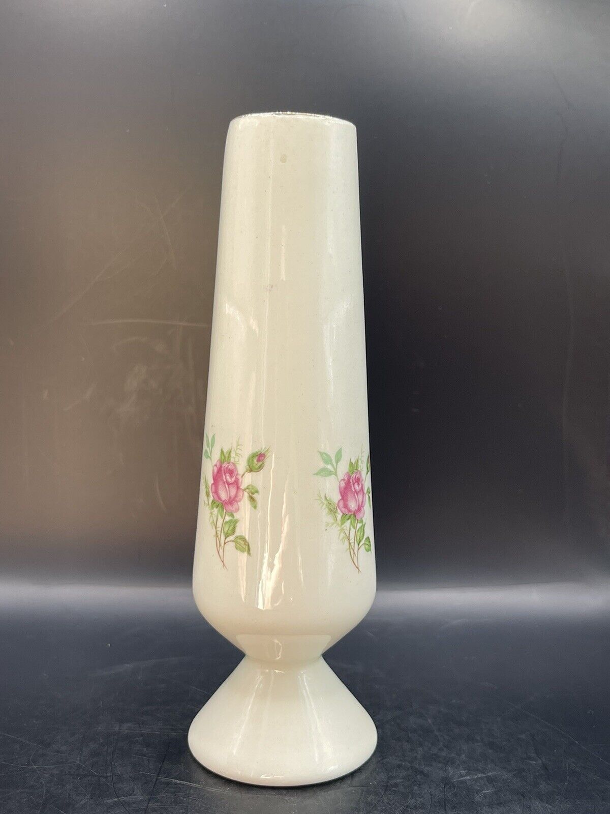 Ceramic Vase with Flowers Gold Trim 6” Tall